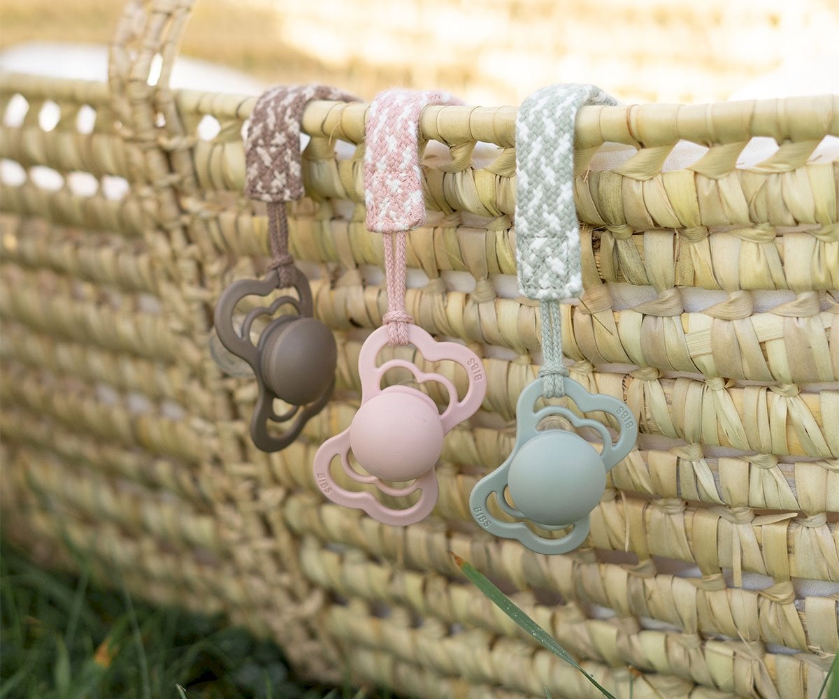 Porte-sucette tressé BIBS Blush/Ivory