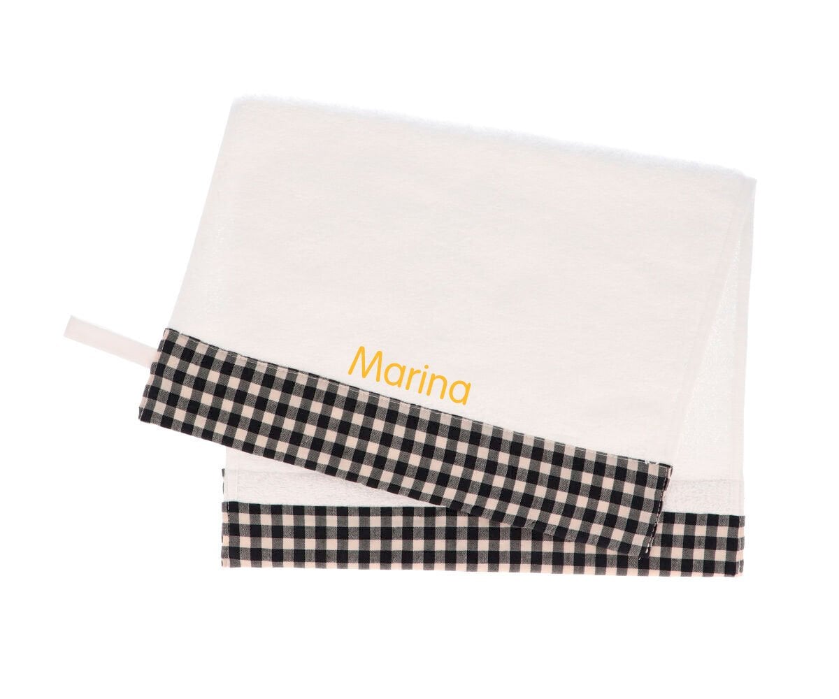 Serviette Crèche vichy Noir Personnalisable