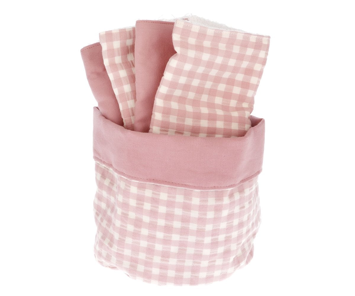 Cesta Personalizzabile + 4 Salviettine Vichy Rosa