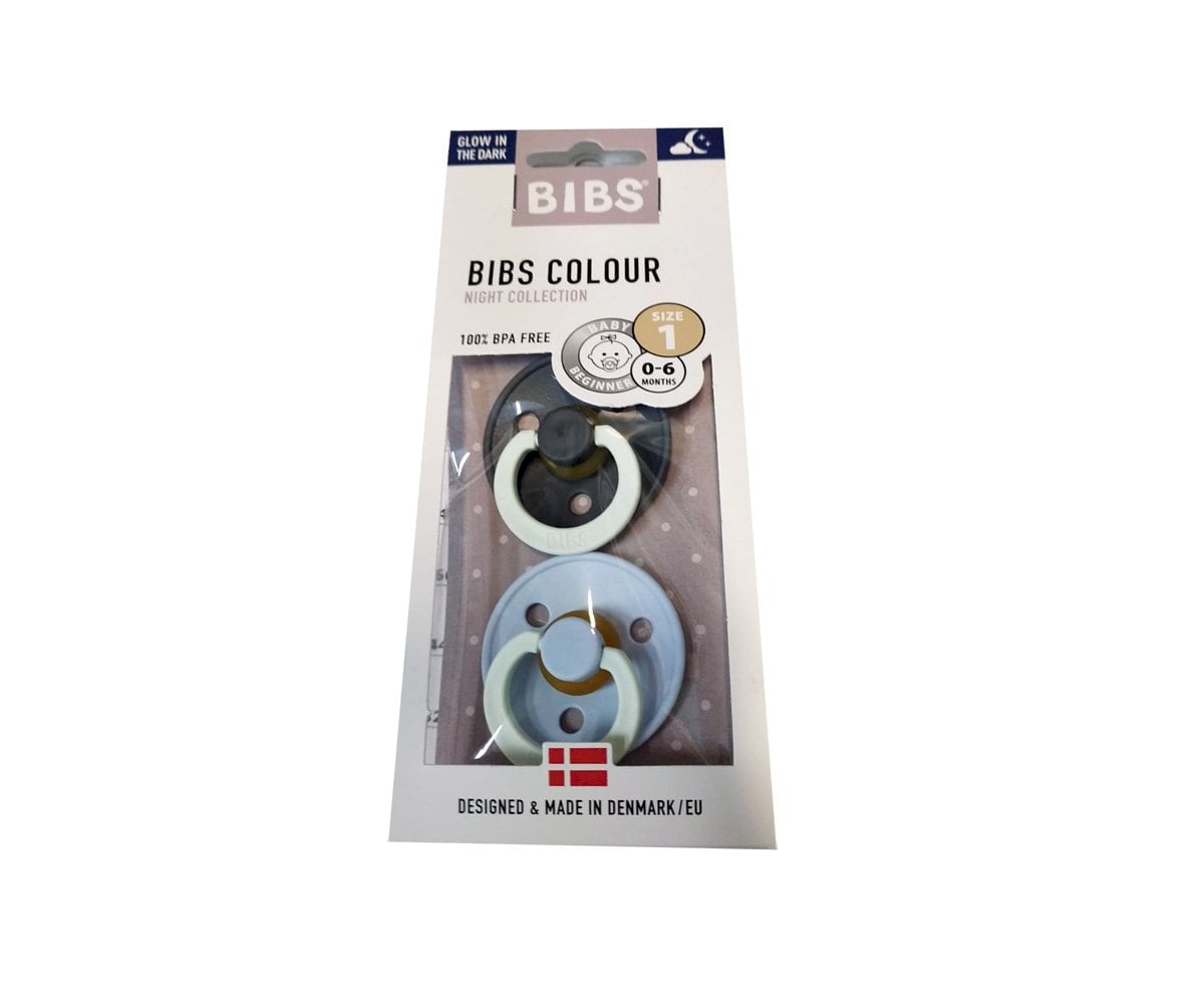 2 BIBS Night Soothers Colours Iron/Baby Blue