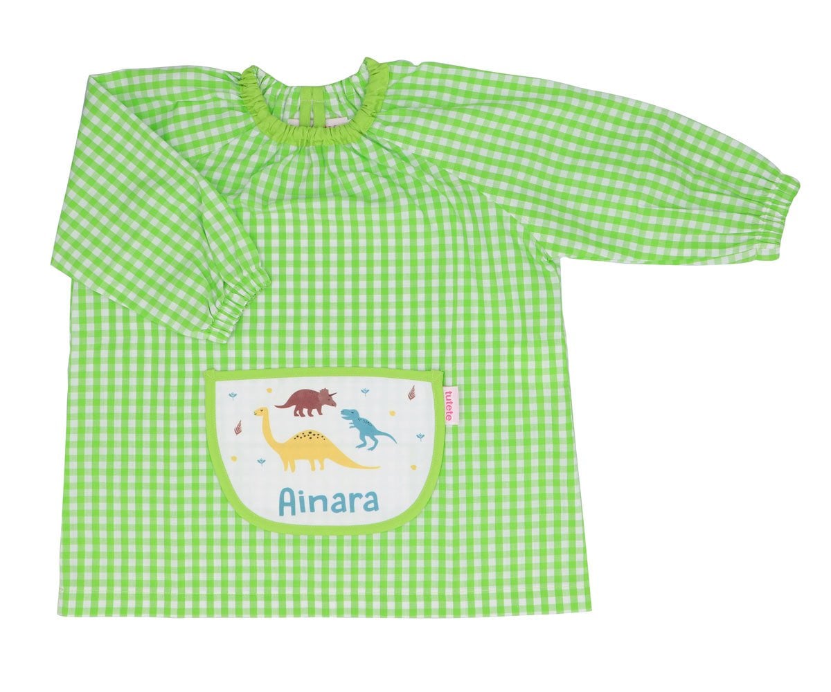 Grembiulino Vichy Personalizzato Tasca Centrale Tutete Dinosauri Verde