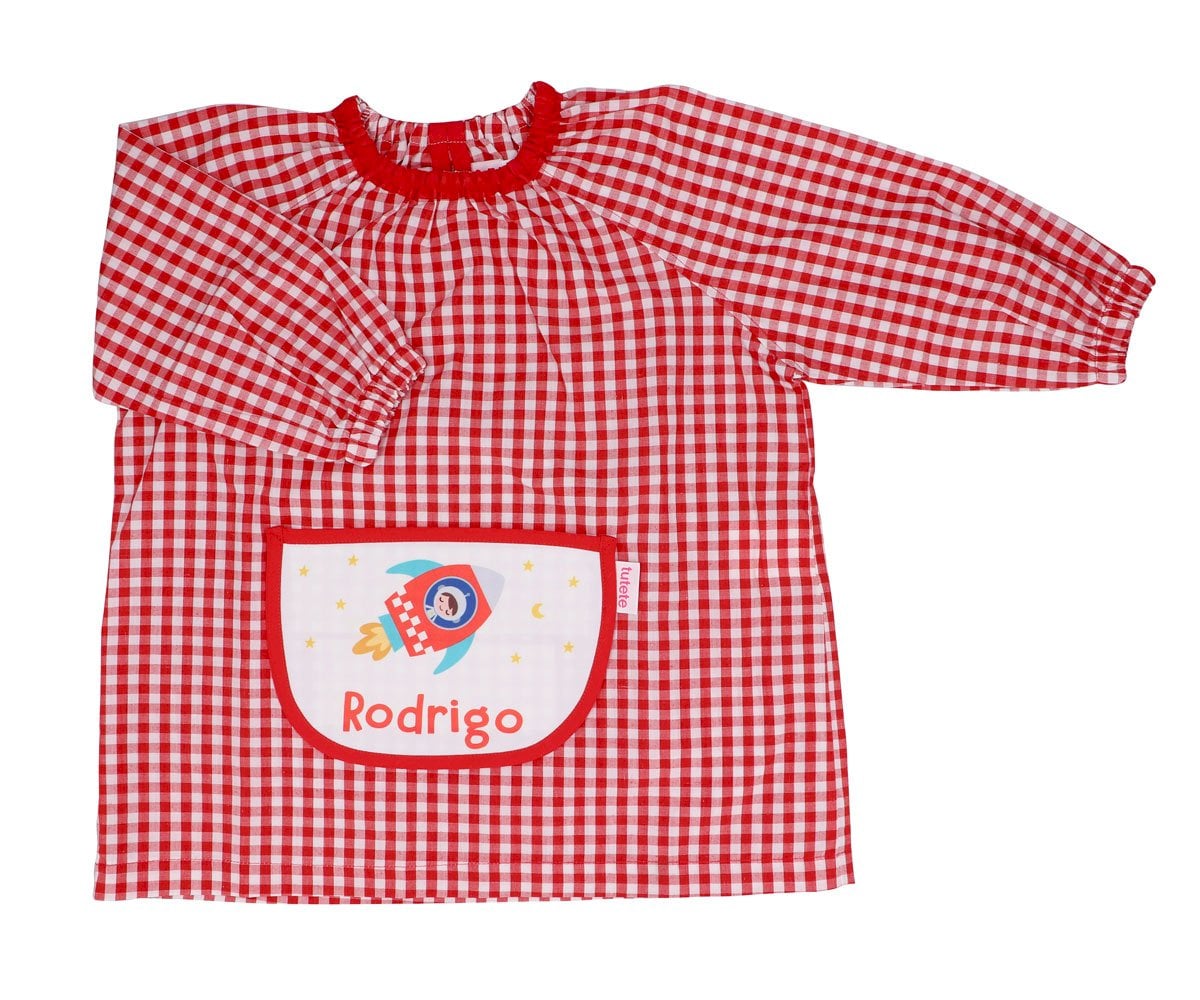 Grembiulino Vichy Personalizzato Tasca Centrale Tutete Astronauta Rosso