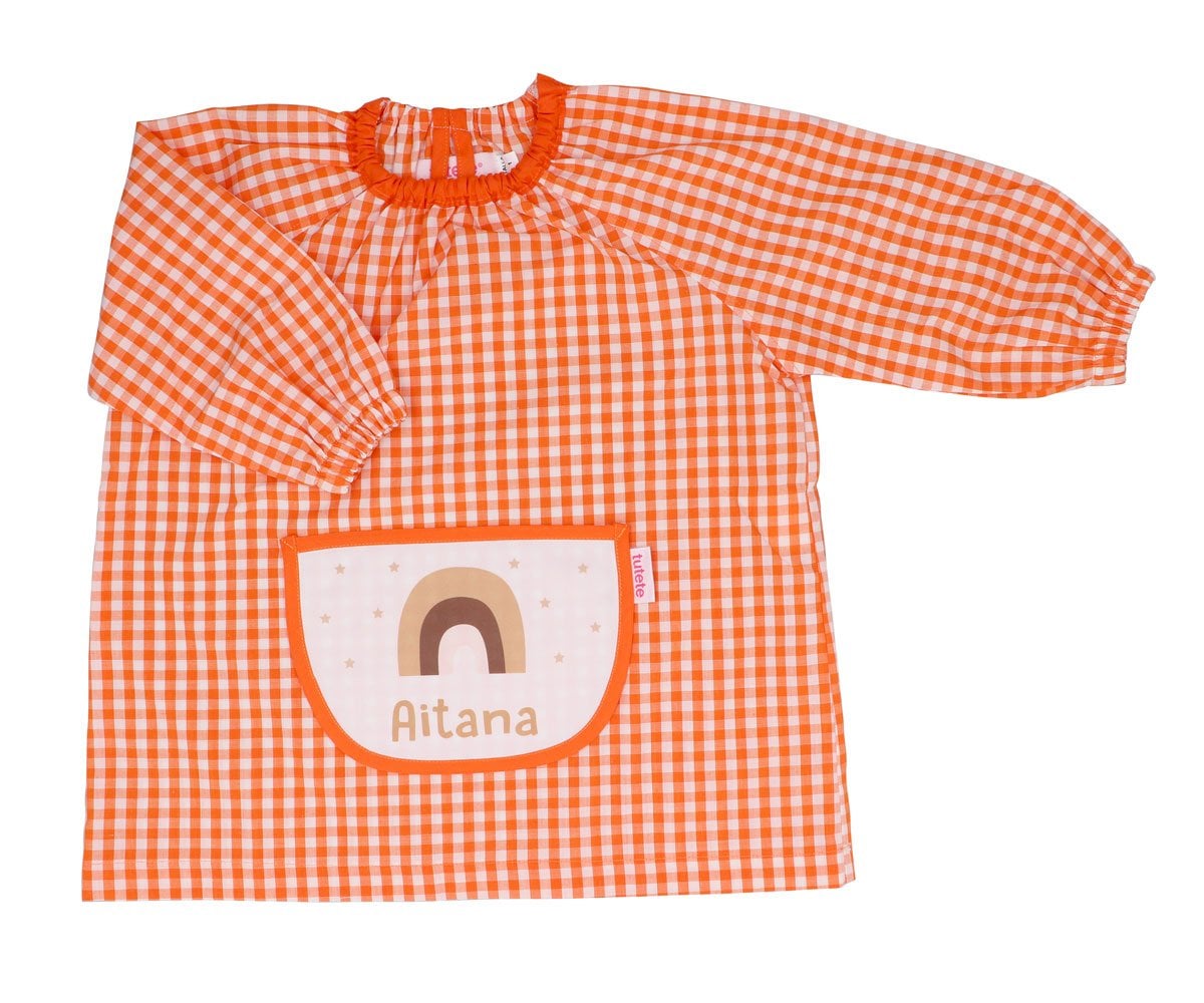 Grembiulino Vichy Personalizzato Tasca Centrale Tutete Arcobaleno Arancio