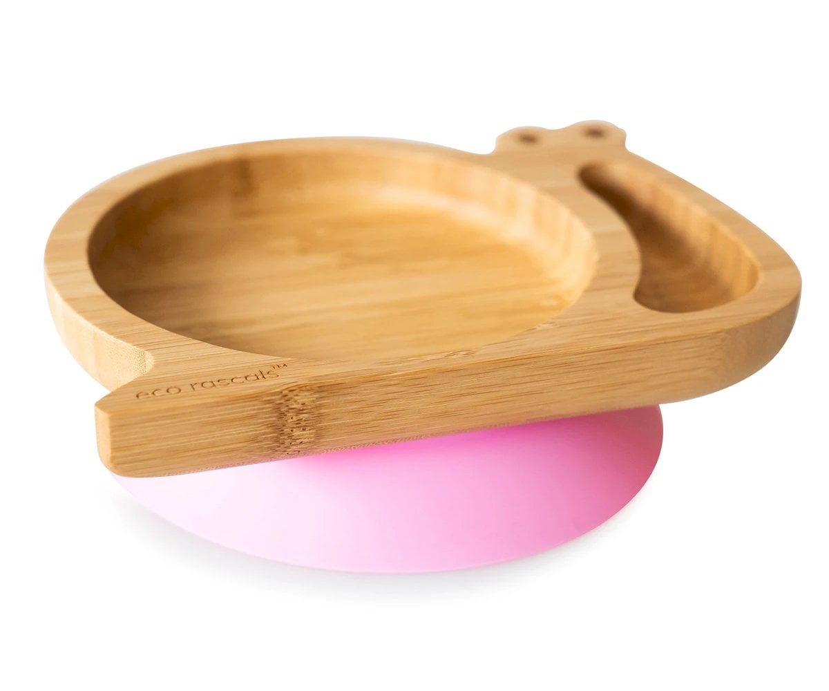 Plato Bambú con Ventosa Caracol Rosa