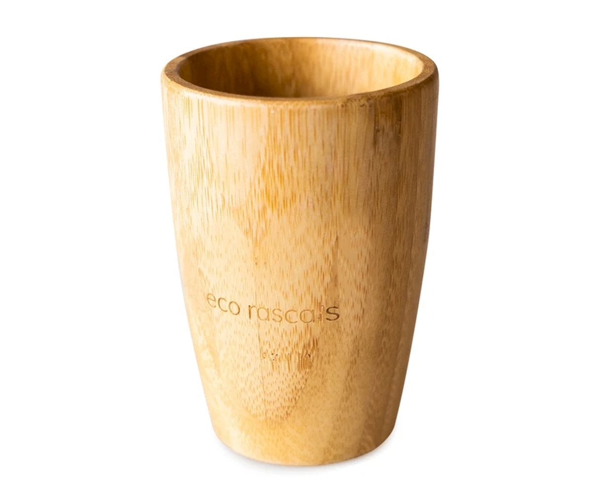 Copo de bambu azul com palhinha