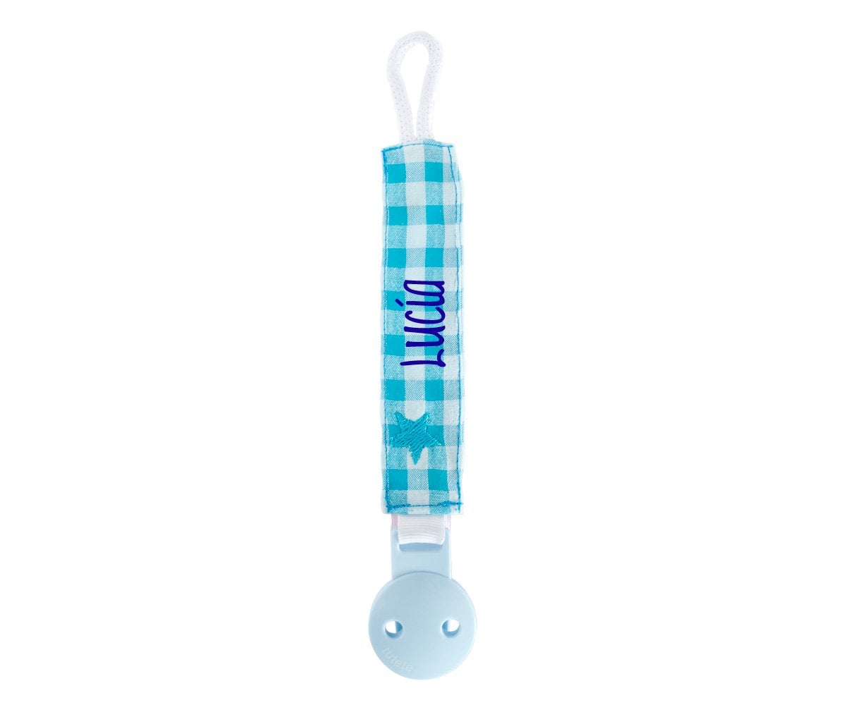 Attache-sucette Personnalisable Vichy Star Turquoise