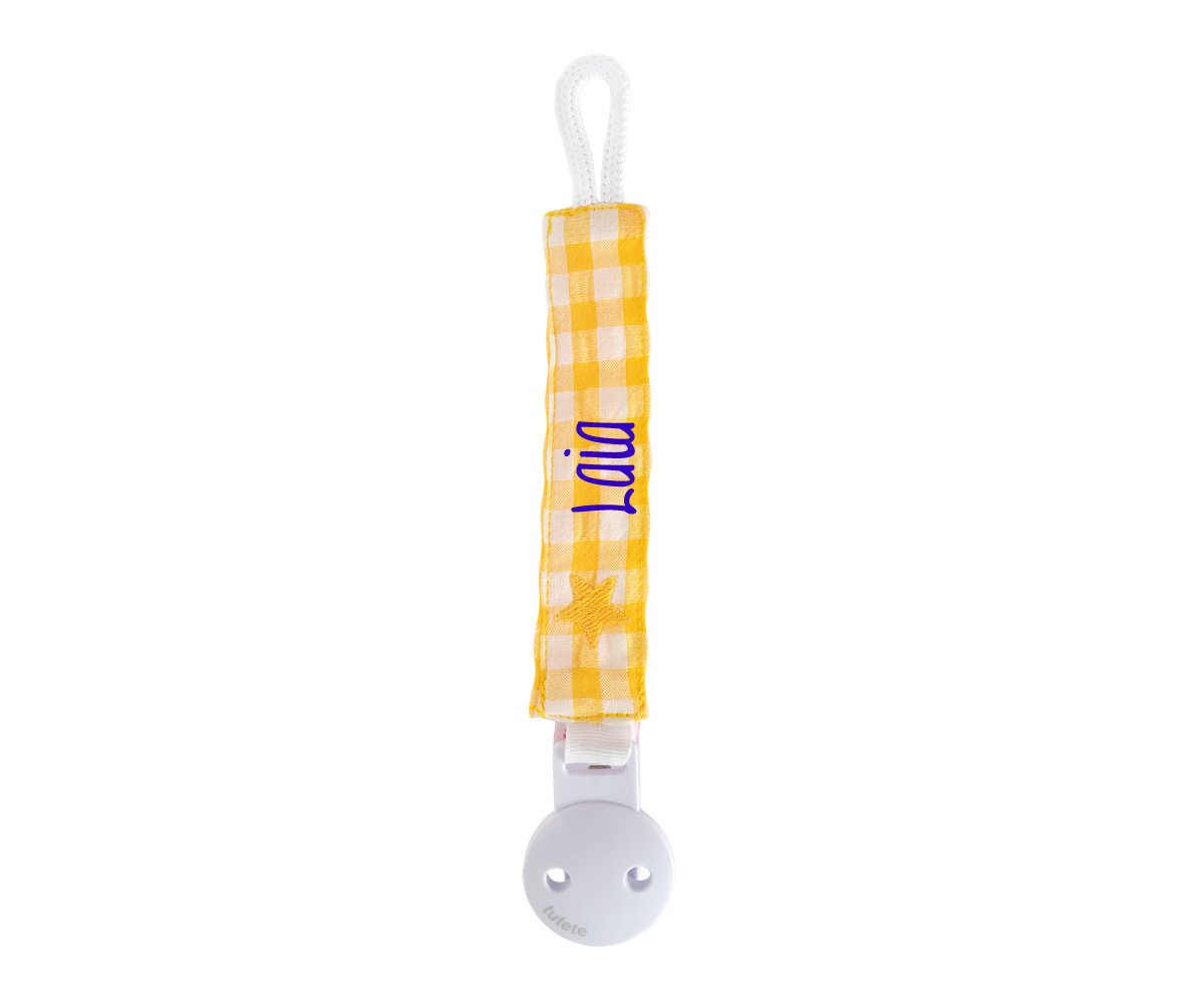 Attache-sucette Personnalisable Vichy Star Jaune