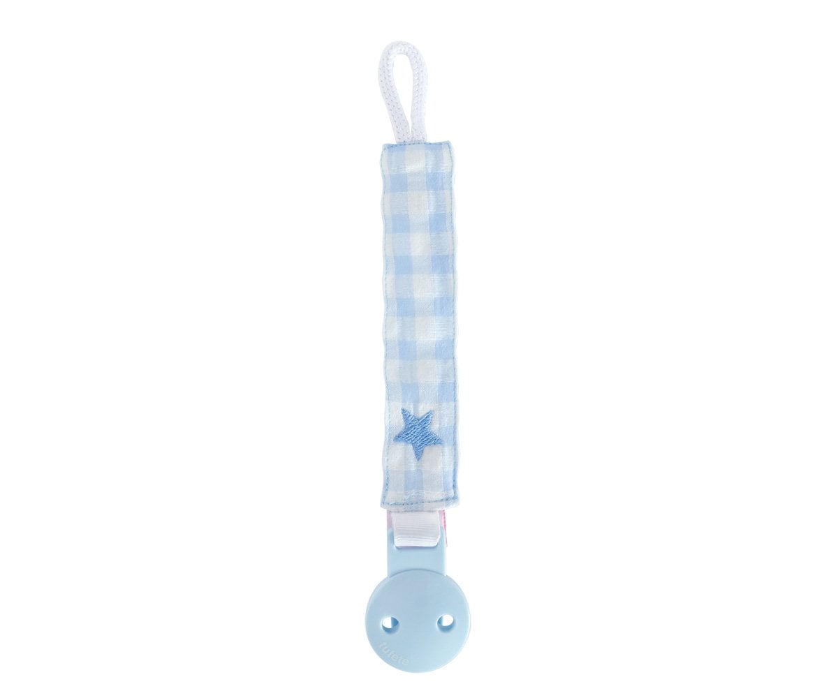 Attache-sucette Personnalisable Vichy Star Bleue Clair
