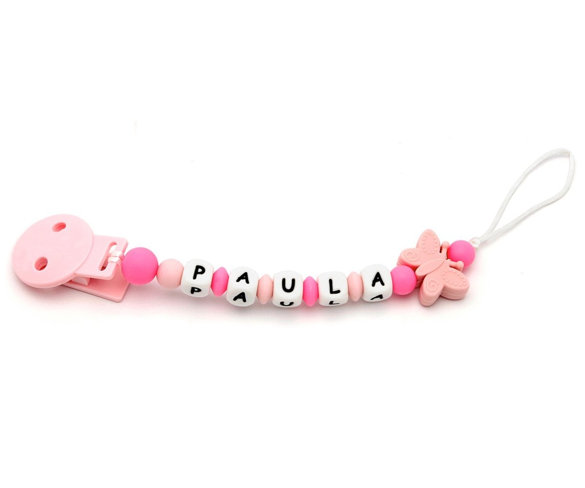 Chupetero Silicona Personalizado Mariposa Fucsia