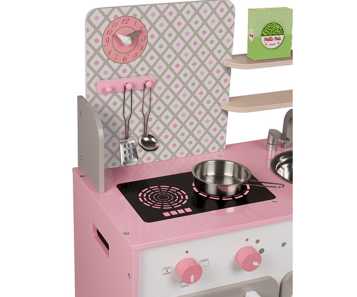 Cozinha de madeira Macaron branco e rosa