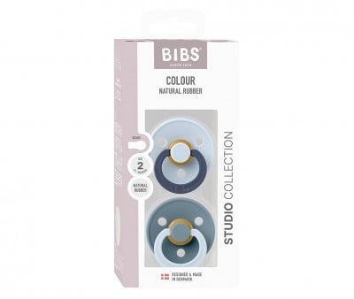 2 Chupetes BIBS Studio Colour Fusion Round Baby Blue Petrol Mix