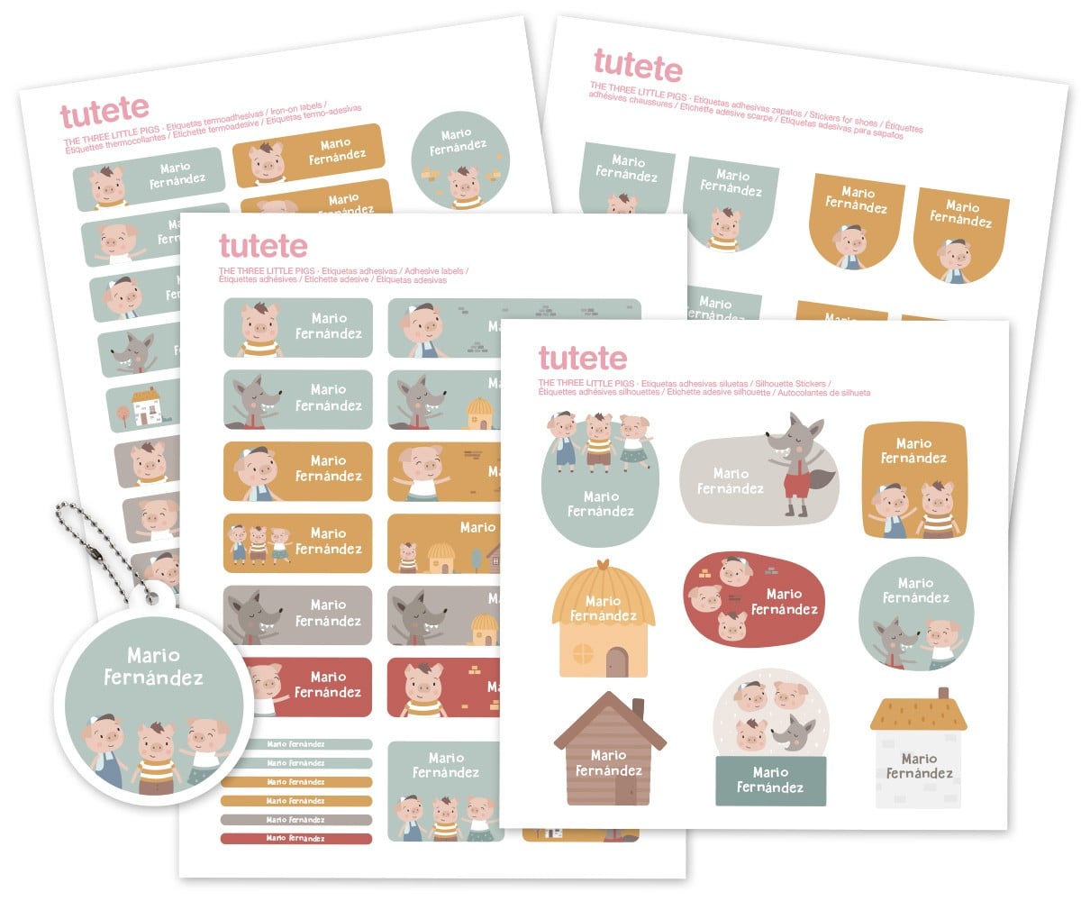 Pack Combiné Étiquettes Thermocollantes et Autocollants The Three Little Pigs