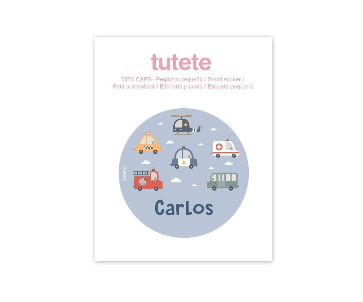 Petit Autocollant City Cars pour Gourdes et Boîtes à Lunch