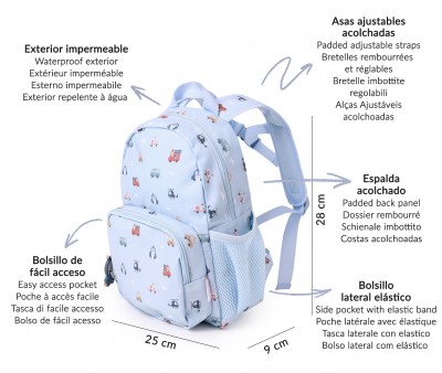 Mochila Infantil City Cars Personalizable