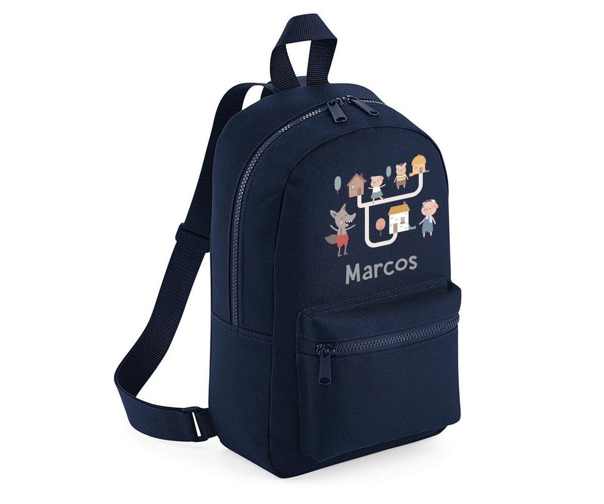 Mochila Mini Fashion Marinho Personalizada The Three Little Pigs