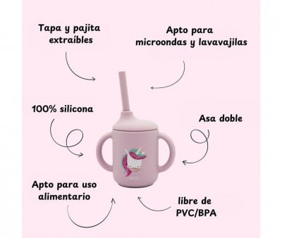 Copo de silicone unicórnio com palhinha 120ml