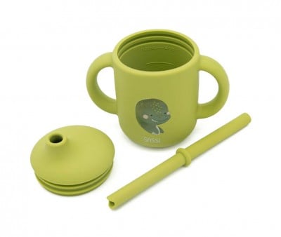 Copo de silicone de dinossauro com palhinha 120ml