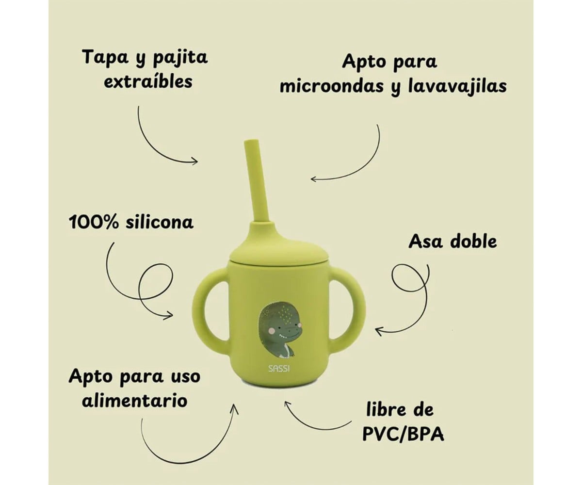 Copo de silicone de dinossauro com palhinha 120ml
