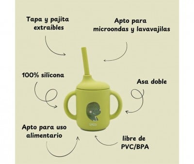 Copo de silicone de dinossauro com palhinha 120ml