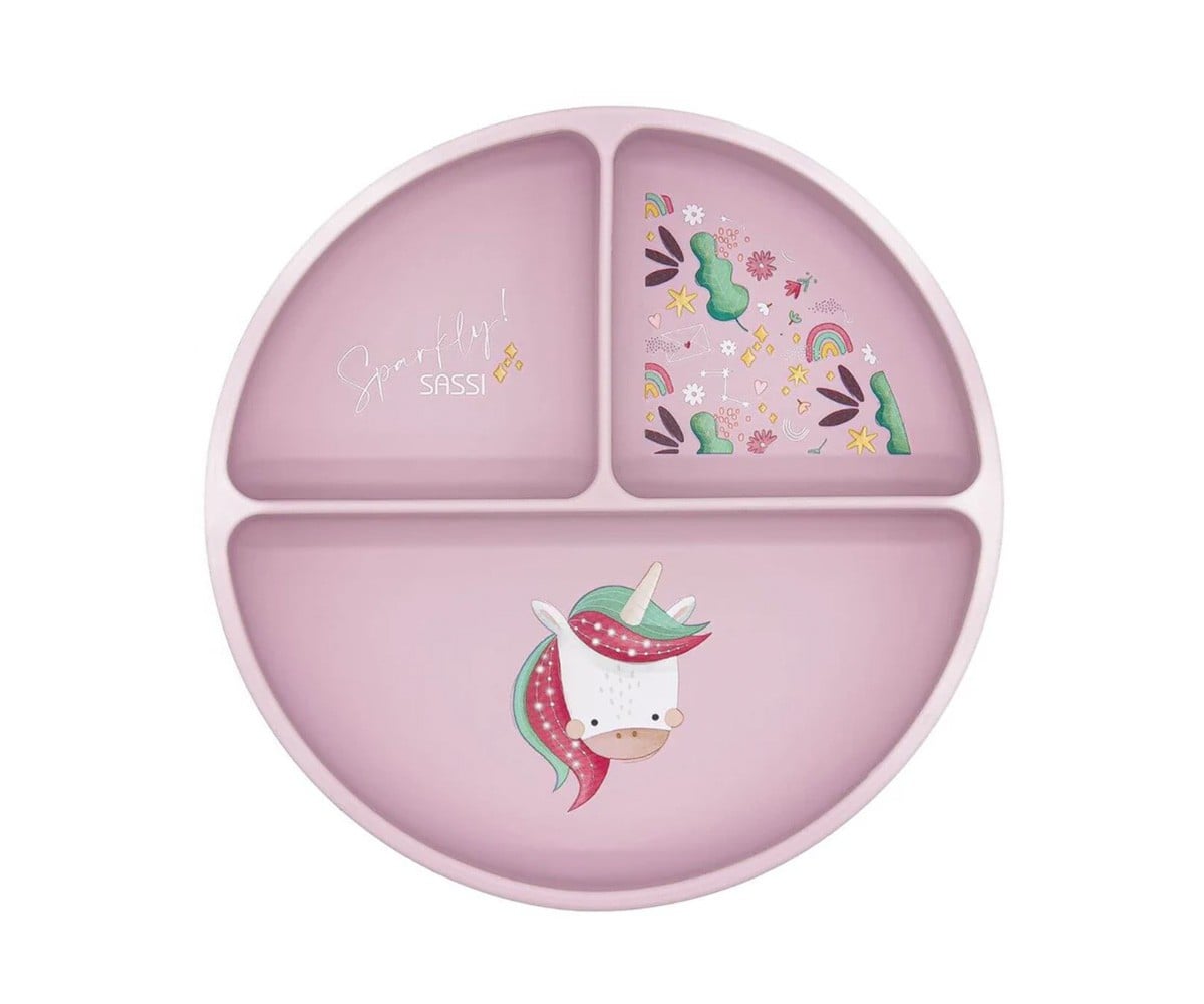 Prato de silicone com compartimentos Unicórnio