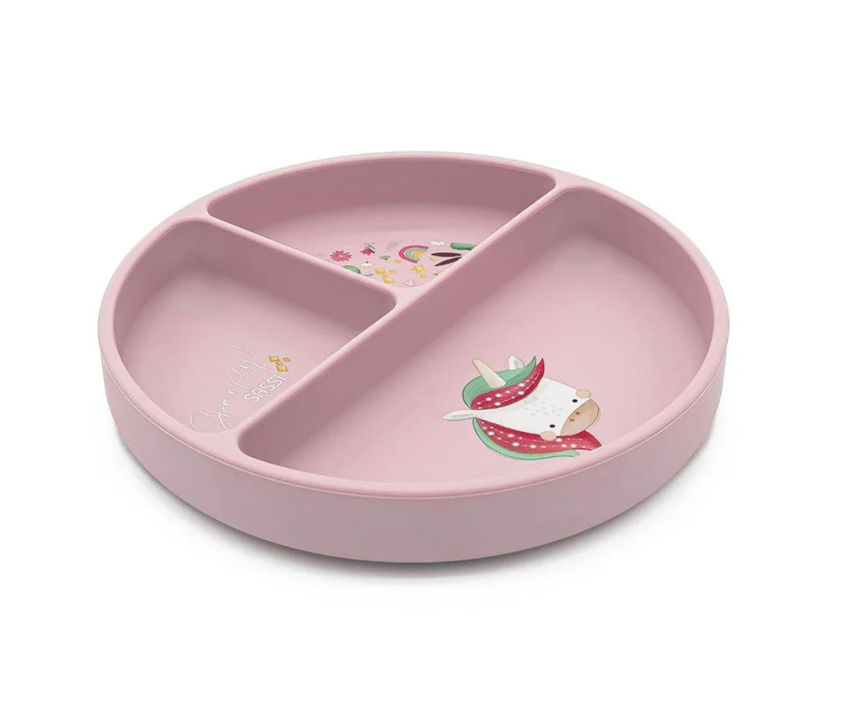 Prato de silicone com compartimentos Unicórnio