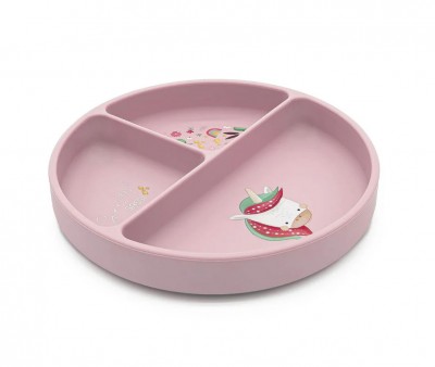 Prato de silicone com compartimentos Unicórnio