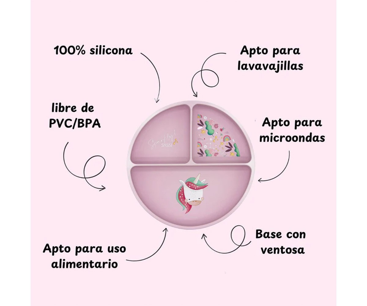 Prato de silicone com compartimentos Unicórnio