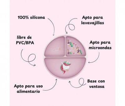 Prato de silicone com compartimentos Unicórnio