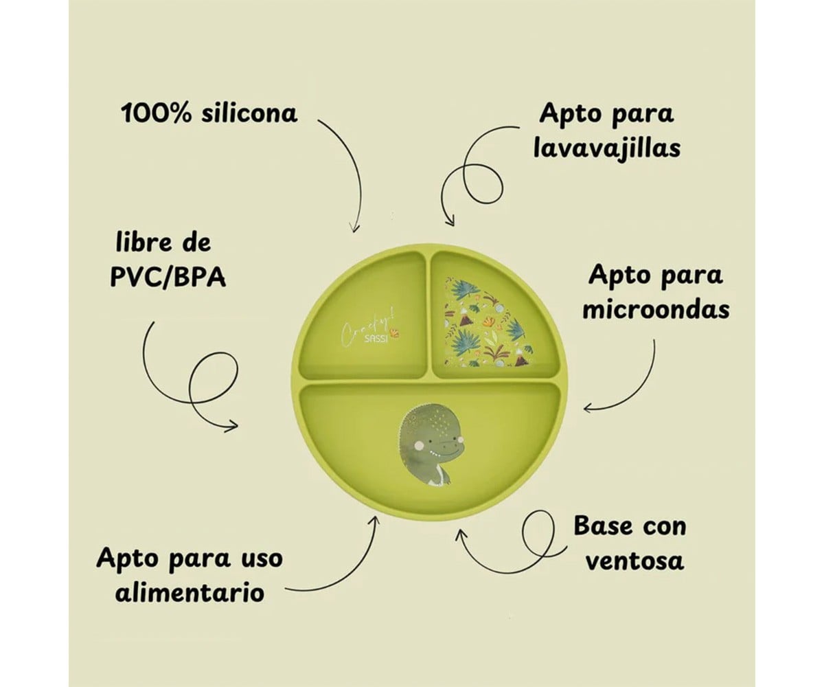Plato de Silicona con Compartimentos Dinosaurio