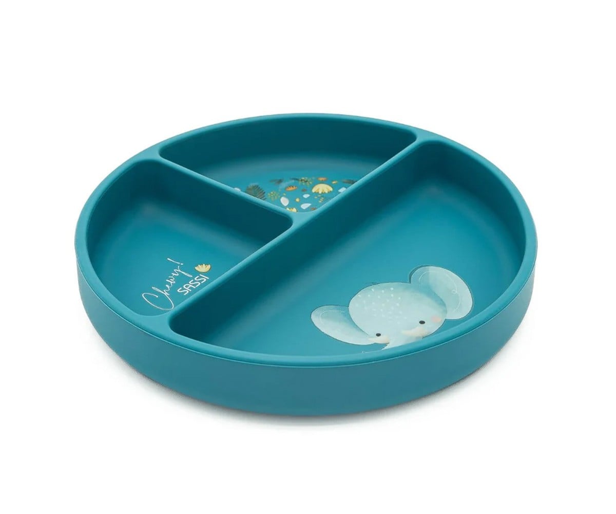 Assiette en Silicone à Compartiments Éléphant