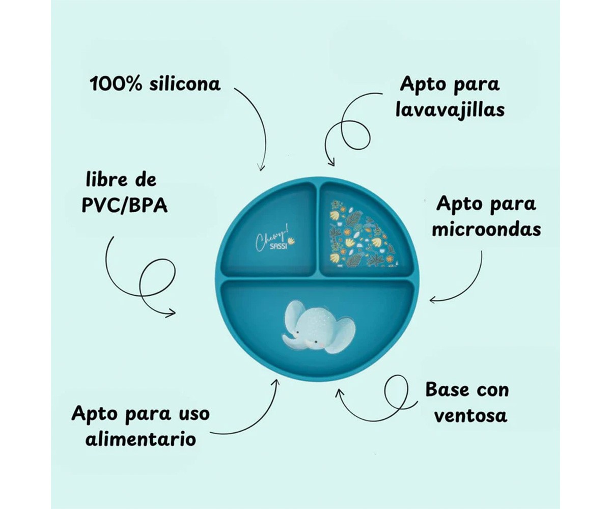 Assiette en Silicone à Compartiments Éléphant