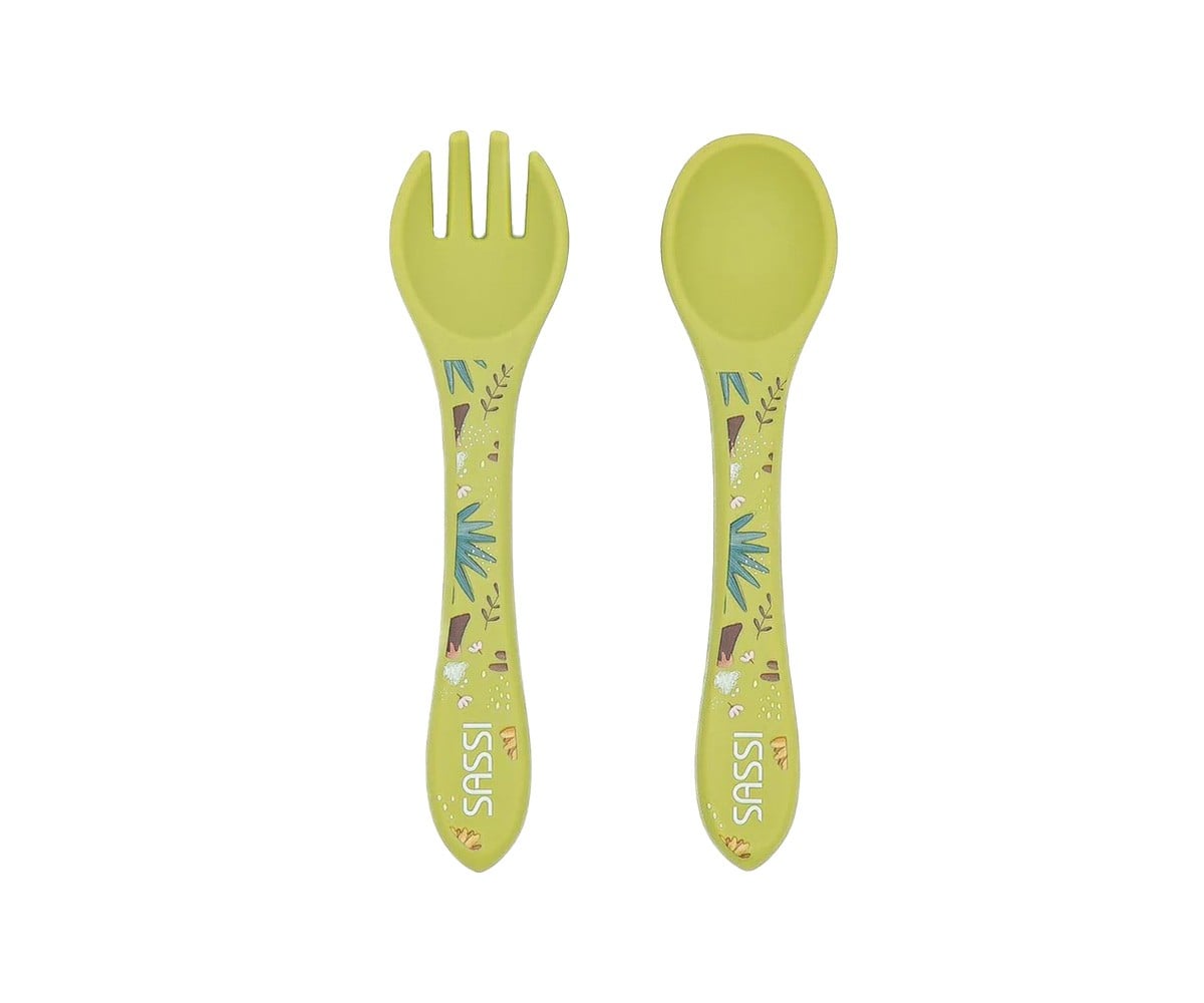 Cuillère et Fourchette en Silicone Dinosaure