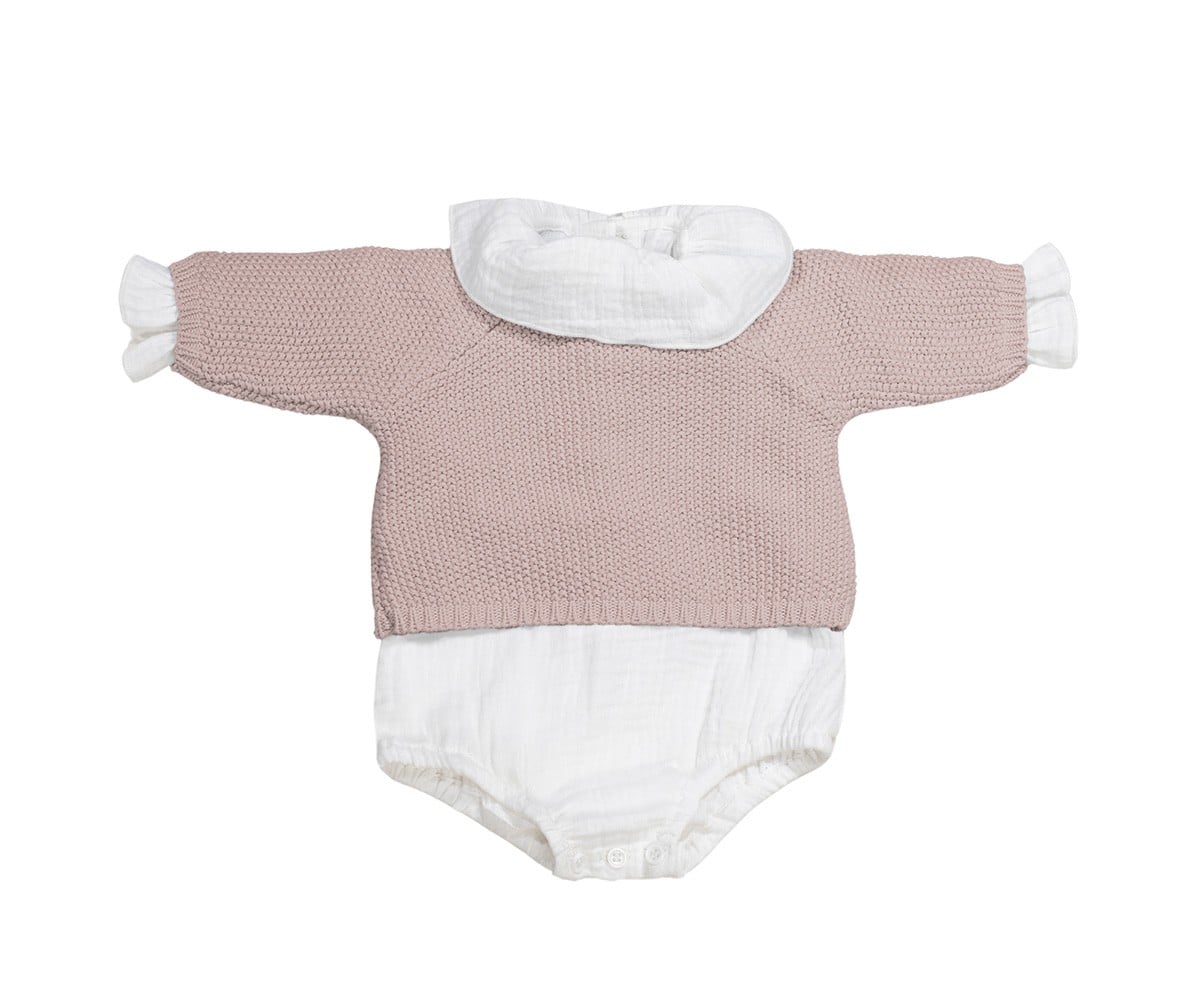 Camisola tricô, cueca e Body Bambula Pink