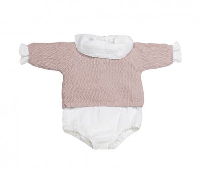 Camisola tricô, cueca e Body Bambula Pink
