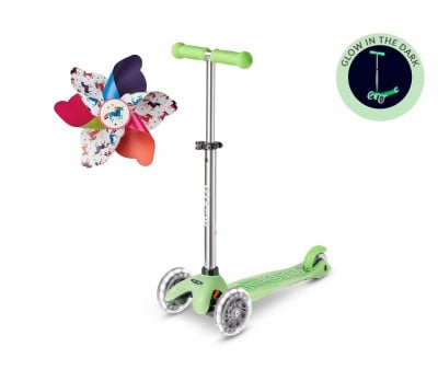Patinete Mini Micro Deluxe Glow Lime con Luces LED + Molinillo Unicornio
