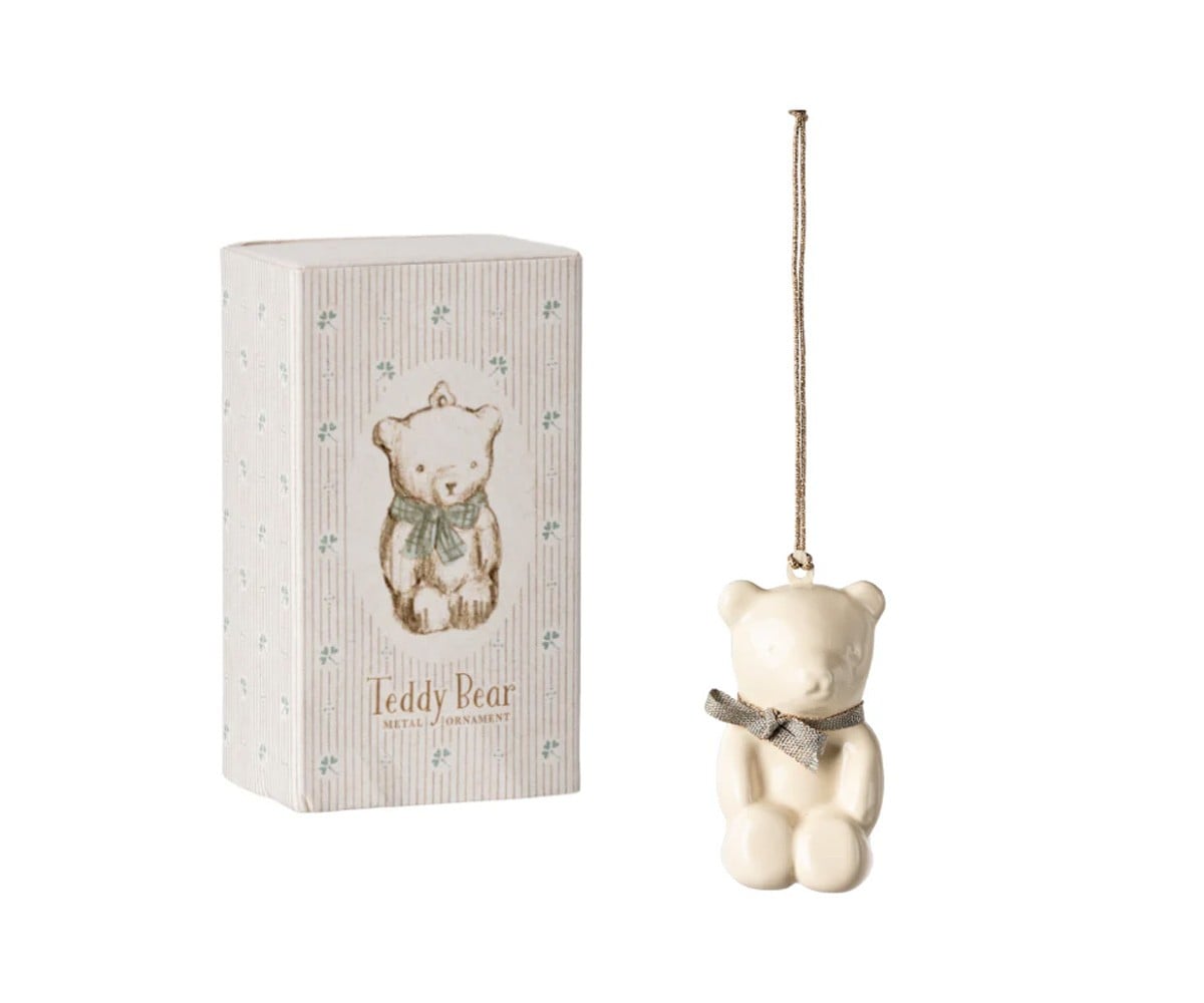 Enfeite de metal de ursinho de peluche White/Blue