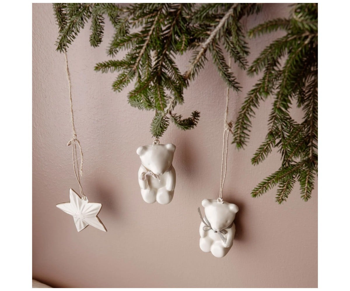Enfeite de metal de ursinho de peluche White/Blue