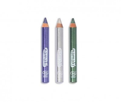 3 Matite Trucco Glitterate Viola-Argento-Verde