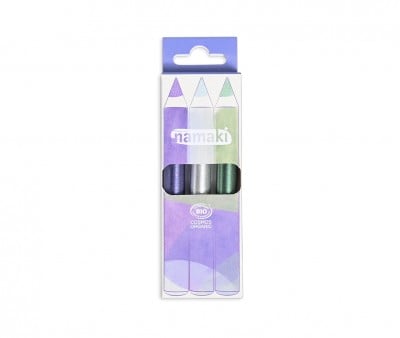 3 Matite Trucco Glitterate Viola-Argento-Verde