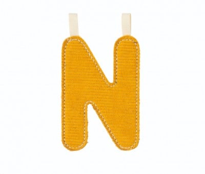 Lettre N Phosphorescente en Tissu Jaune