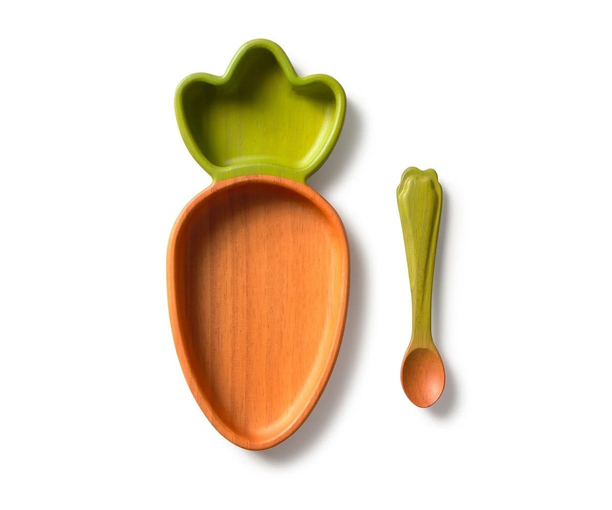 Assiette et Cuillère en Bois pour Enfant Cathy The Carrot