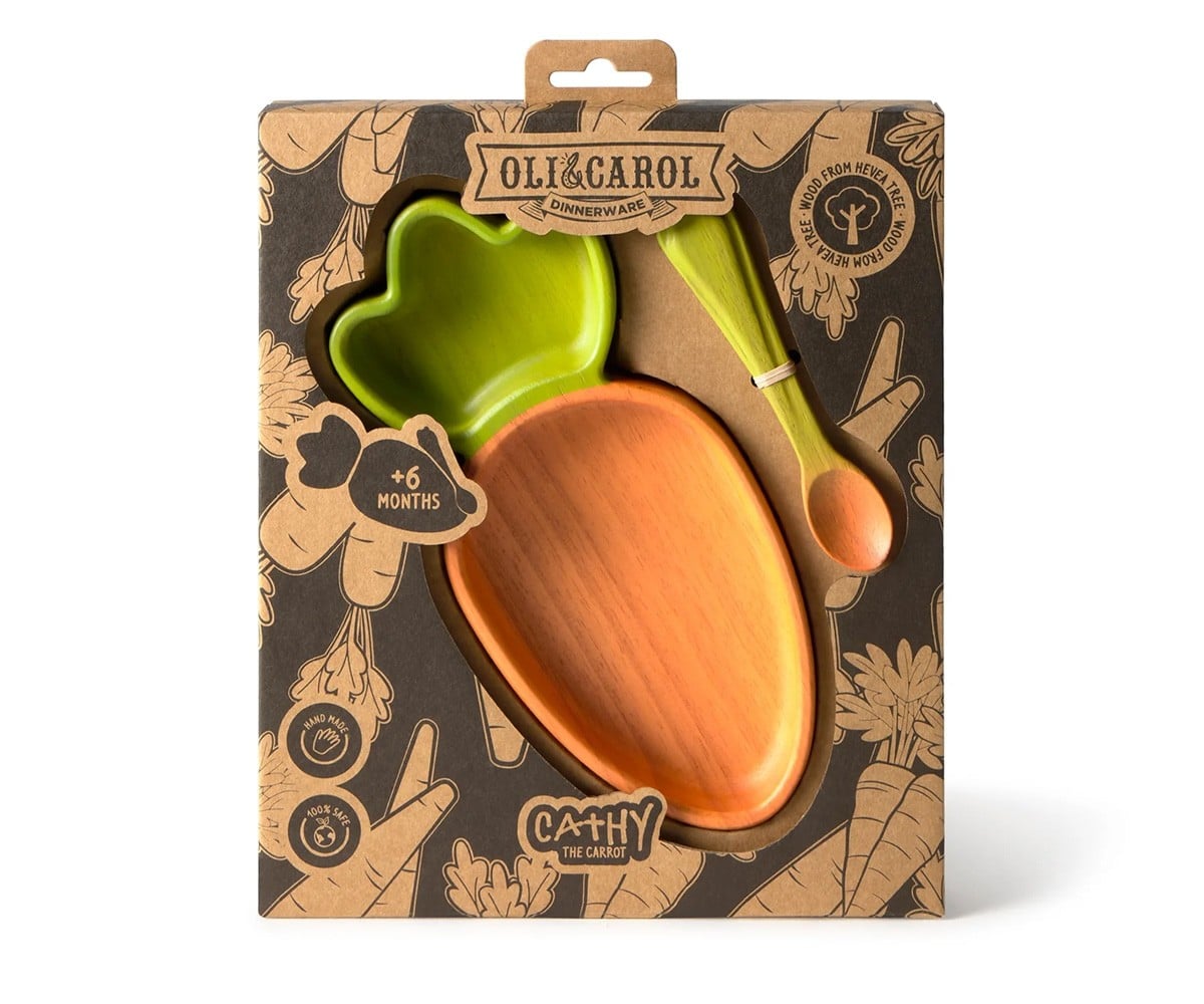 Assiette et Cuillère en Bois pour Enfant Cathy The Carrot