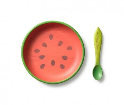 Piatto e Cucchiaio in Legno Wally The Watermelon