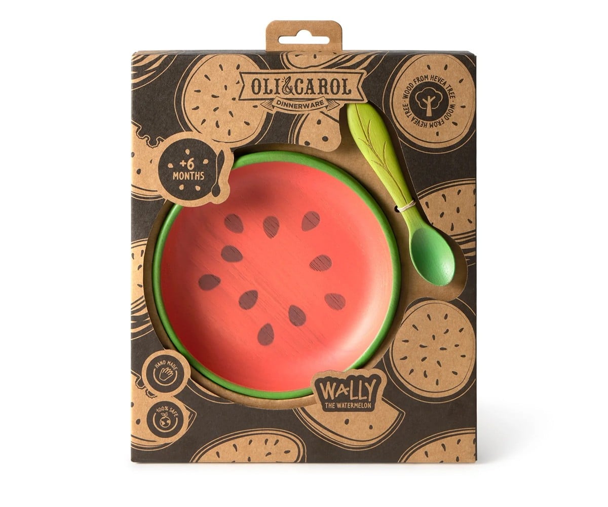 Vajilla Infantil Plato y Cuchara de Madera Wally The Watermelon