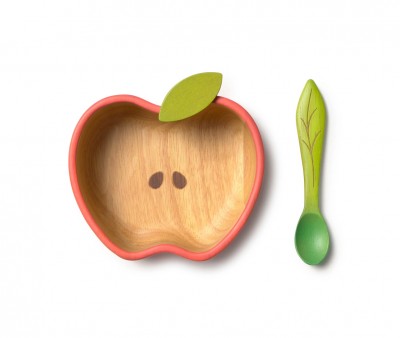 Bowl e colher de madeira para crianças  Pepa The Apple