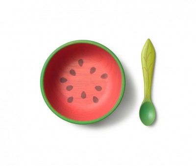Bowl e colher de madeira para crianças Wally The Watermelon 