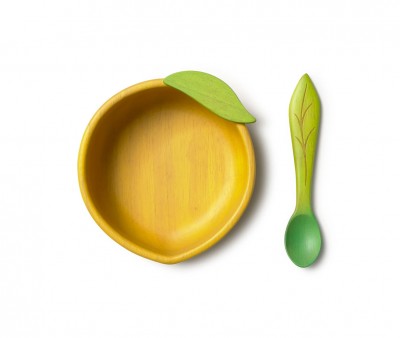 Bowl e colher de madeira para crianças Lou The Lemon 