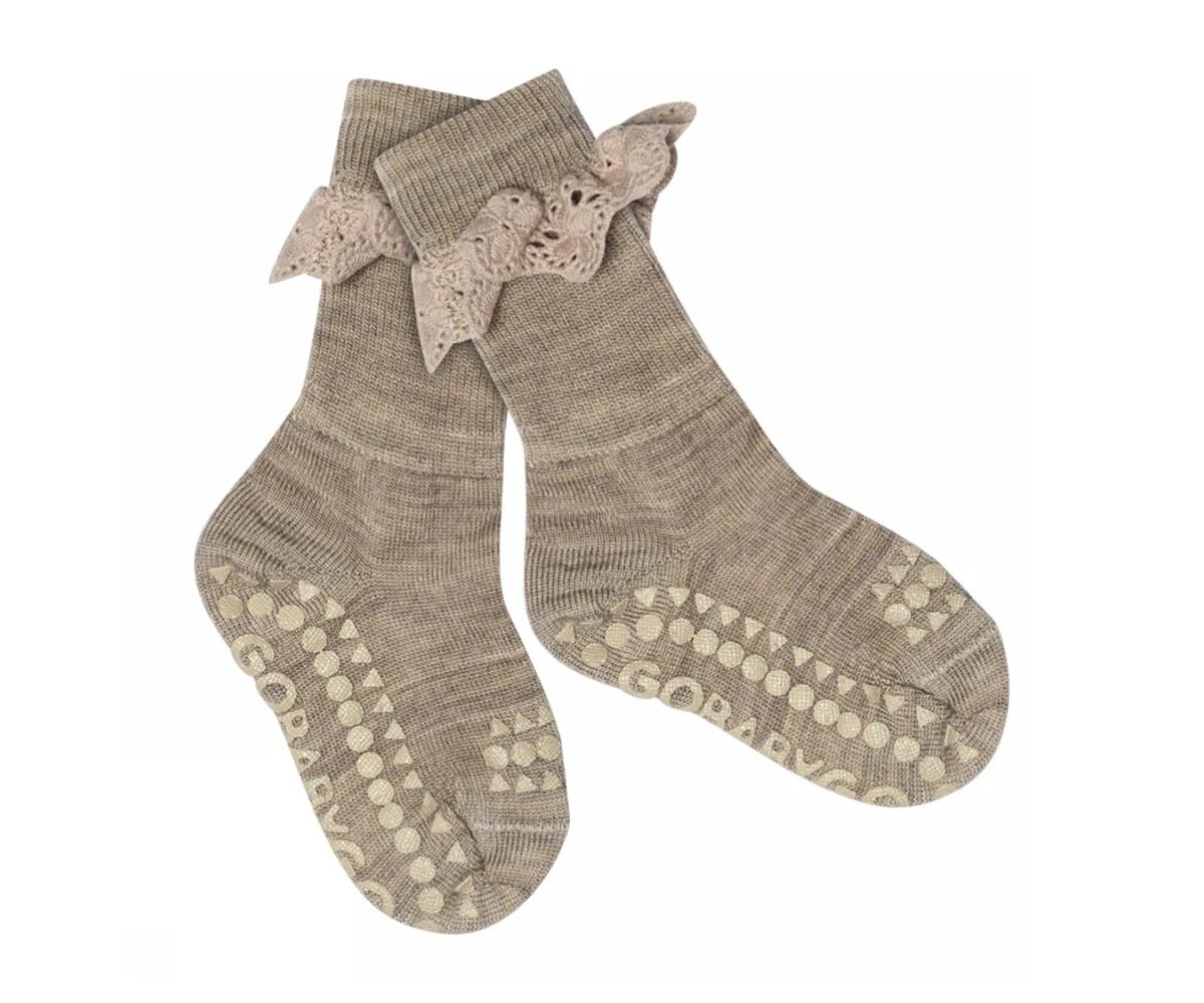 Meias antiderrapantes de Lã Merino Light Brown Melange