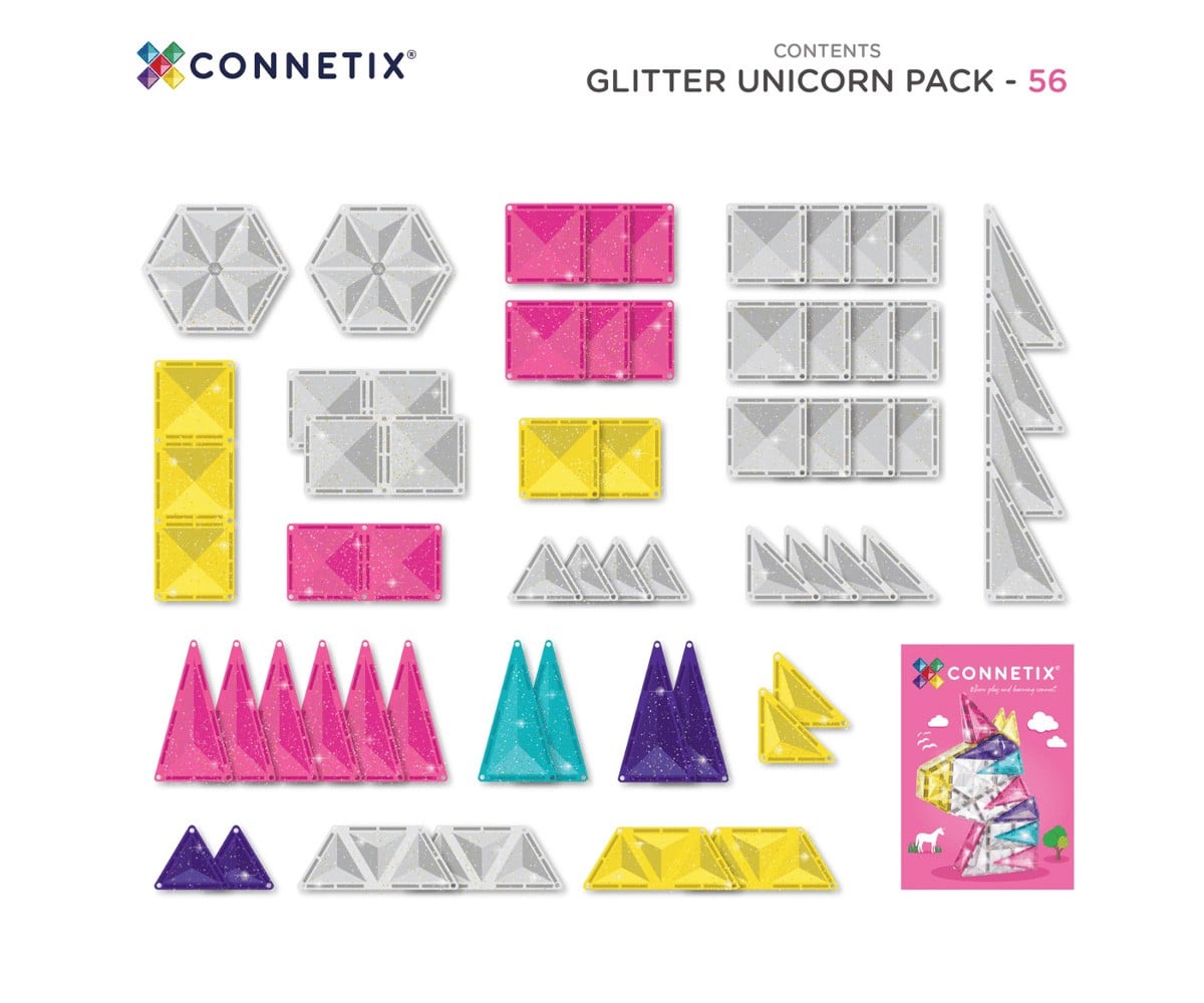Construção Connetix Glitter Unicorn 56 peças