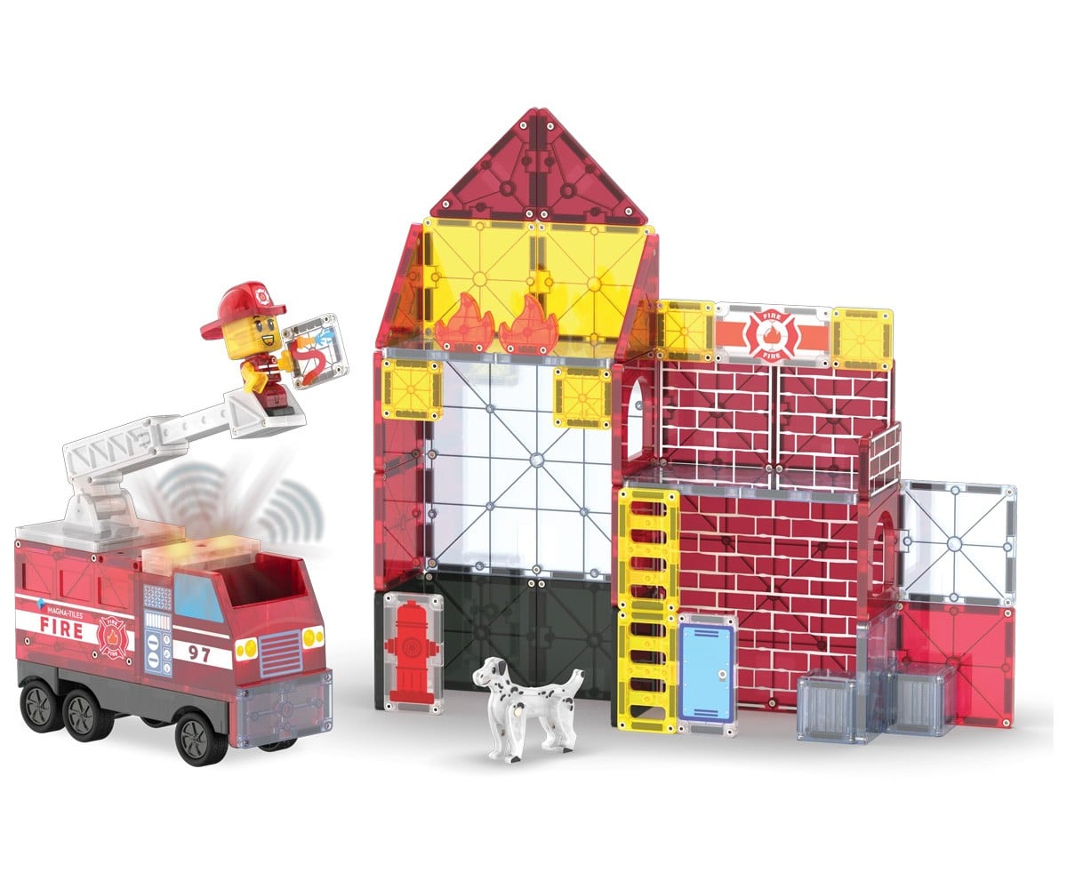 Conjunto de construção do Corpo de Bombeiros Magna-Tiles de 50 peças